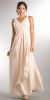 V-Neck Ruched Twist Knot Bust Long Bridesmaid Dress in Champaign
